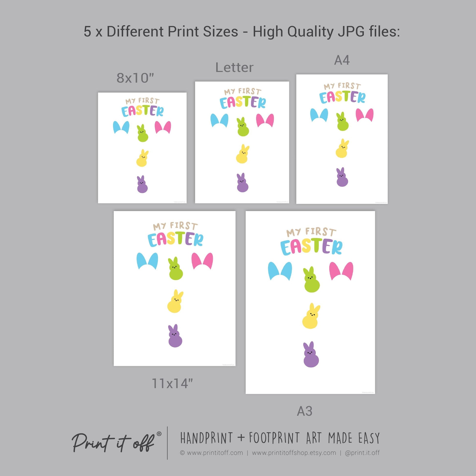 First 1st Easter Peeps / Footprint Art / Bunny Feet Foot / Kids Baby Toddler / Keepsake Memory Craft Gift Card Print It Off