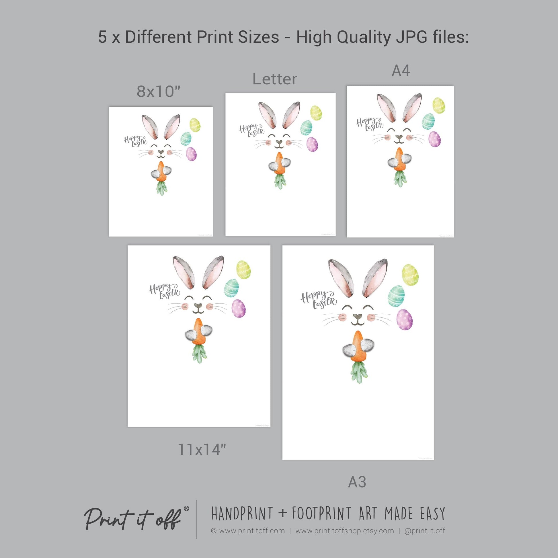 Hoppy Easter / Footprint Handprint Art / Bunny Feet Foot Carrot / Kids Baby Toddler / Keepsake Memory Craft DIY Gift Card Print It Off