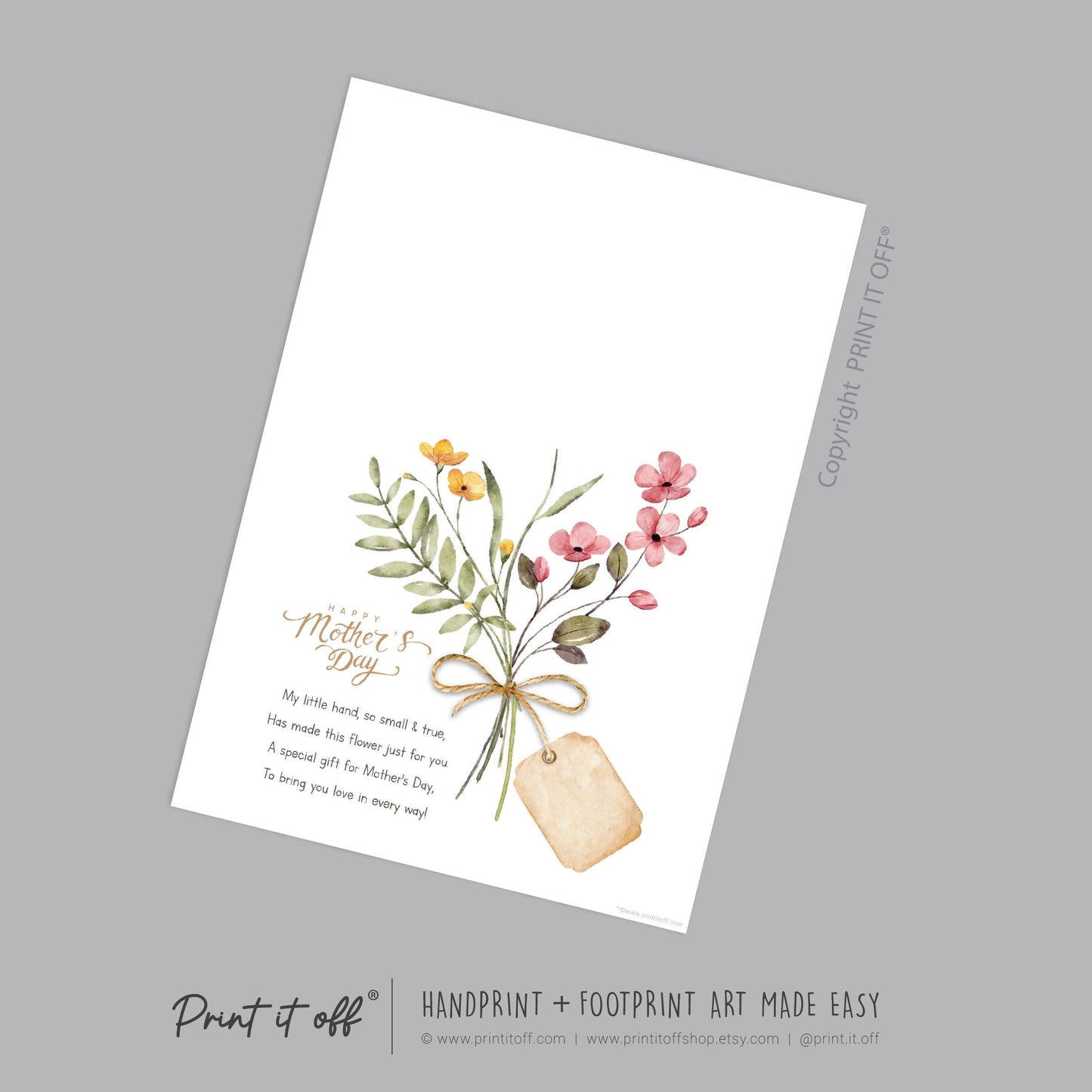 Mother's Day Handprint Tag Poem / Hand Flower Mom Mum Grandma / Keepsake Memory Craft Gift Card / Print It Off