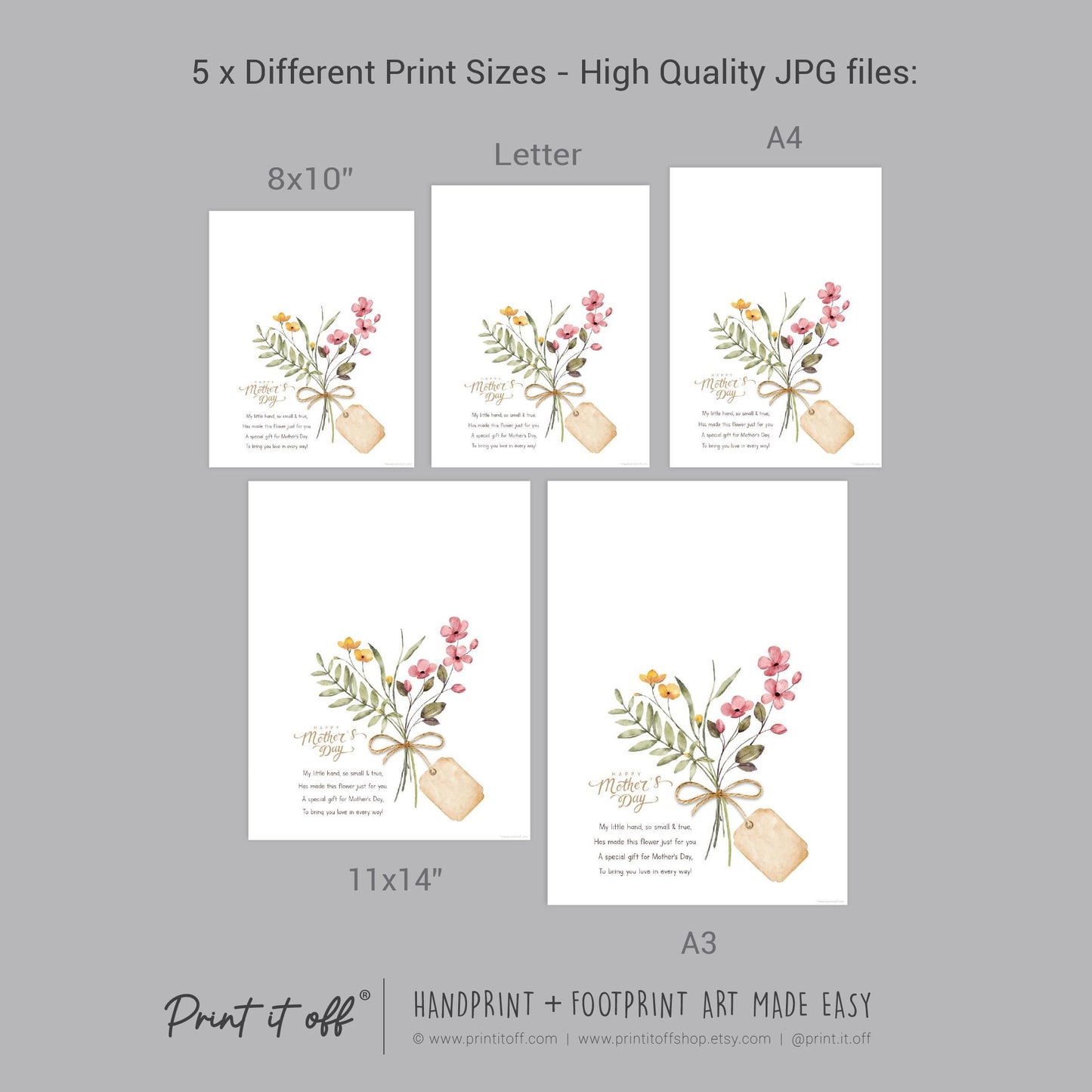 Mother's Day Handprint Tag Poem / Hand Flower Mom Mum Grandma / Keepsake Memory Craft Gift Card / Print It Off