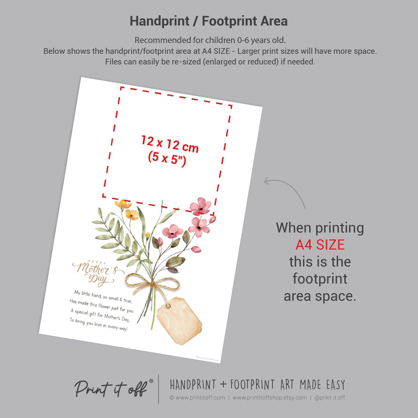 Mother's Day Handprint Tag Poem / Hand Flower Mom Mum Grandma / Keepsake Memory Craft Gift Card / Print It Off