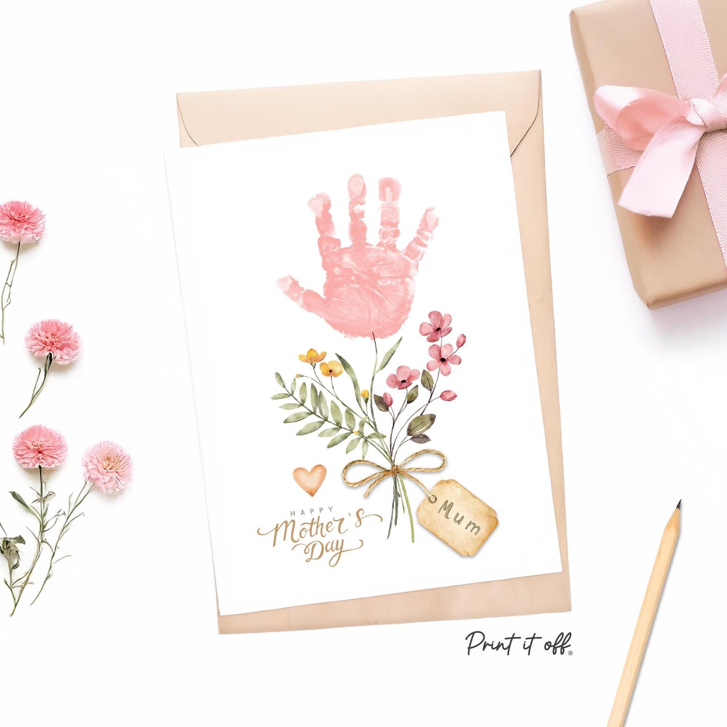 Mother's Day Handprint Tag / Hand Flower Mom Mum Grandma / Activity Keepsake Memory Craft Gift Card / Print It Off
