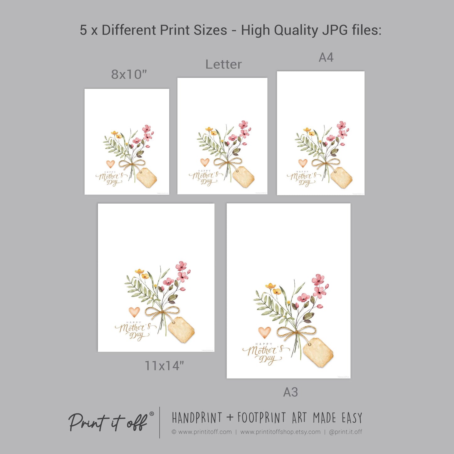 Mother's Day Handprint Tag / Hand Flower Mom Mum Grandma / Activity Keepsake Memory Craft Gift Card / Print It Off