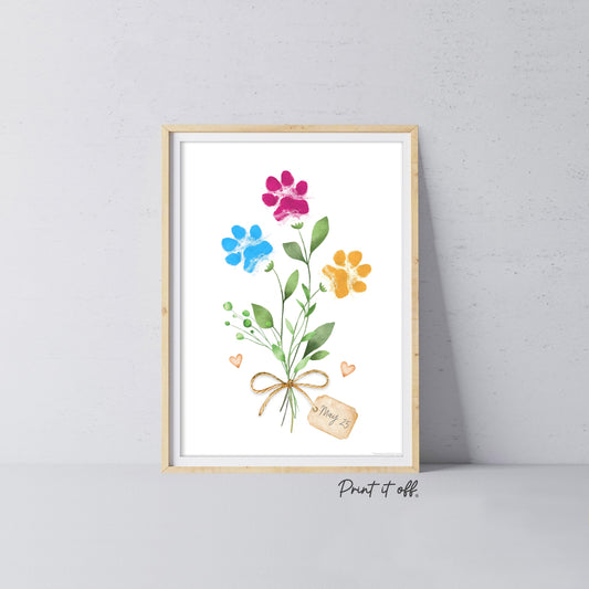 Flower Paw Print Art / Dog Cat Animal Pet Pawprint / Activity Keepsake Memory Craft Gift Card / Print It Off