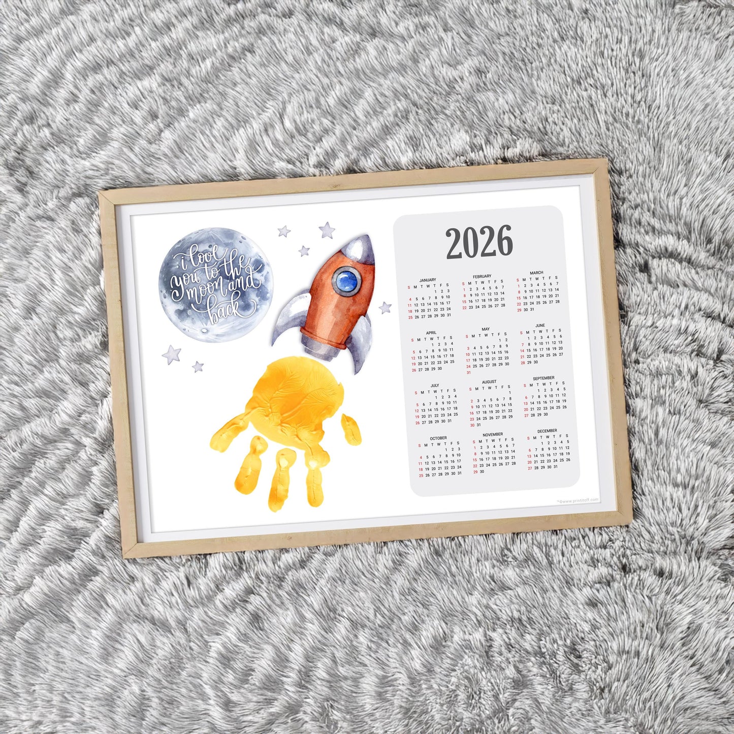 2026 Love you Moon and Back Calendar Year / Handprint Footprint Art Craft / Activity Gift Keepsake / Baby Child Toddler / Print It Off