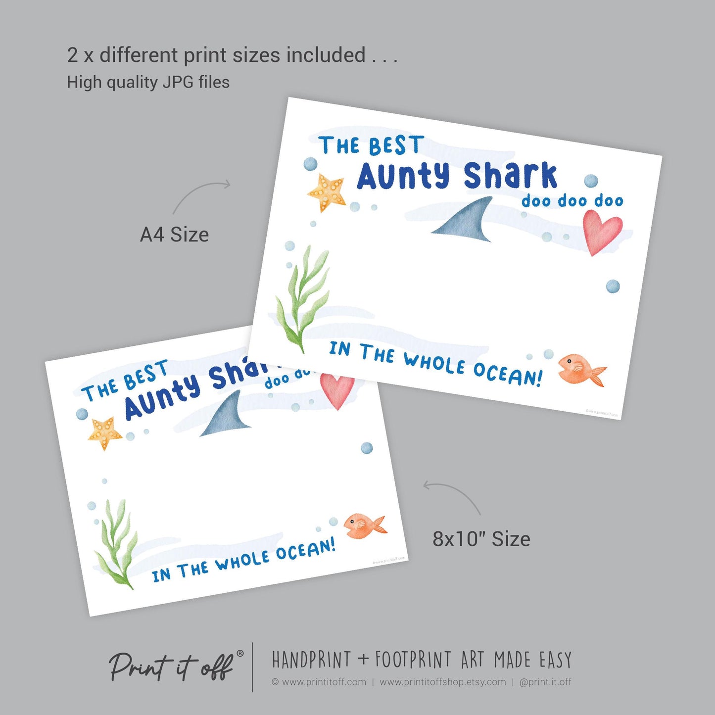 Best Aunty Shark / Footprint Handprint Foot Art Craft / Kids Baby Toddler / Template Keepsake Gift Card / PRINT IT OFF