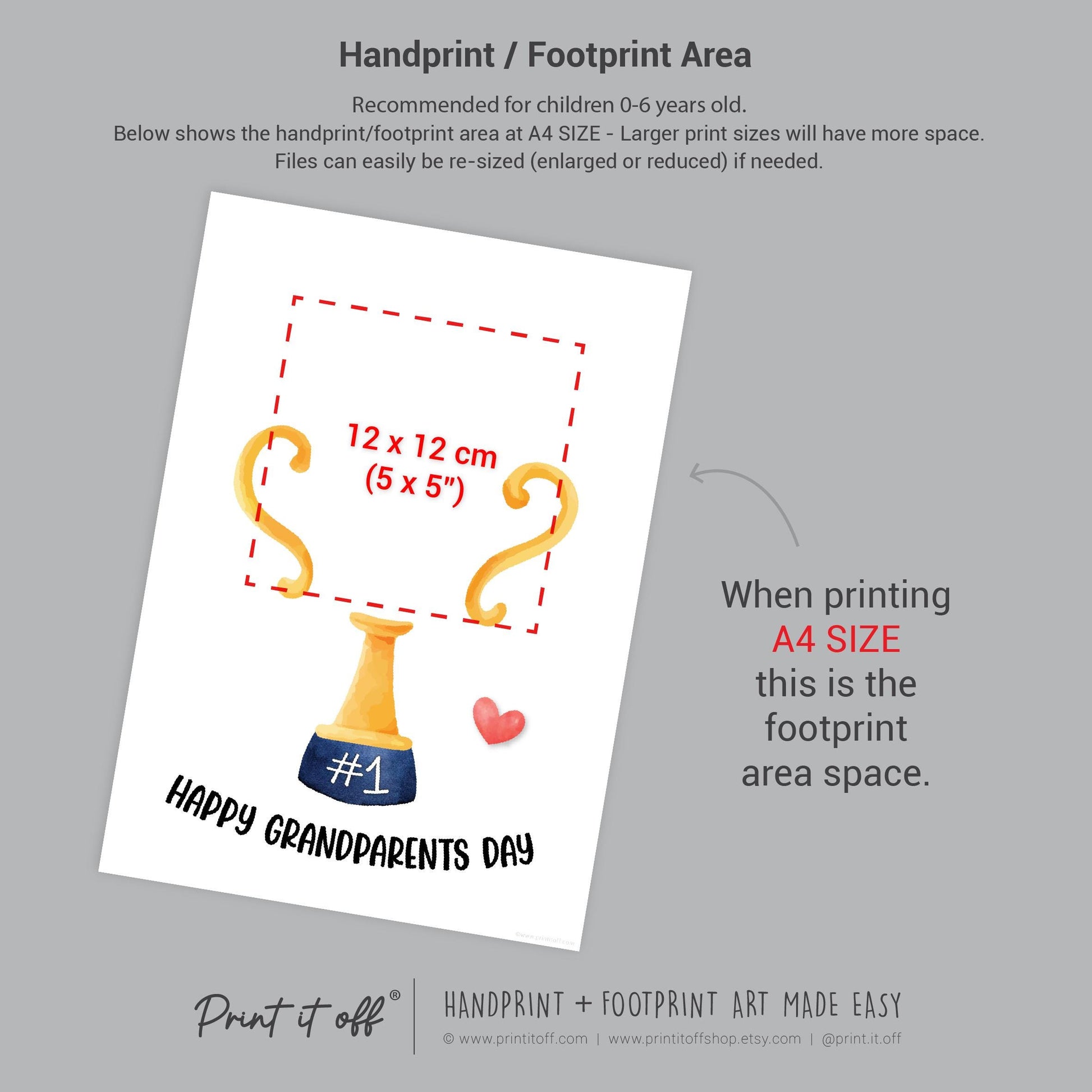 Trophy #1 Happy Grandparents Day Handprint Art Craft Award Cup / Kids Baby Hand / Activity Gift DIY Card / Print It Off
