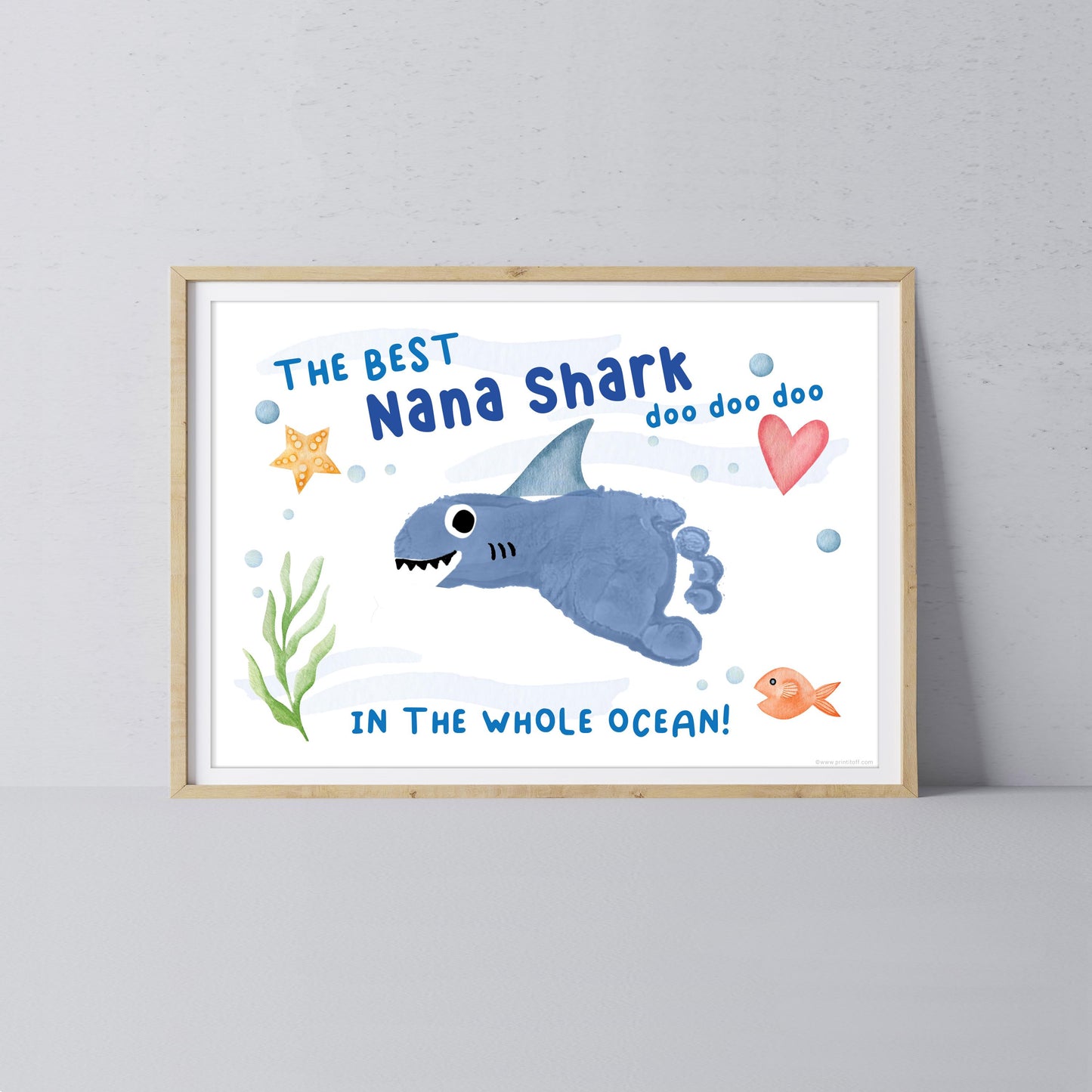 Best Nana Grandma Shark / Footprint Handprint Art Craft Grandparent / Kids Baby Toddler / Keepsake Gift Card / PRINT IT OFF