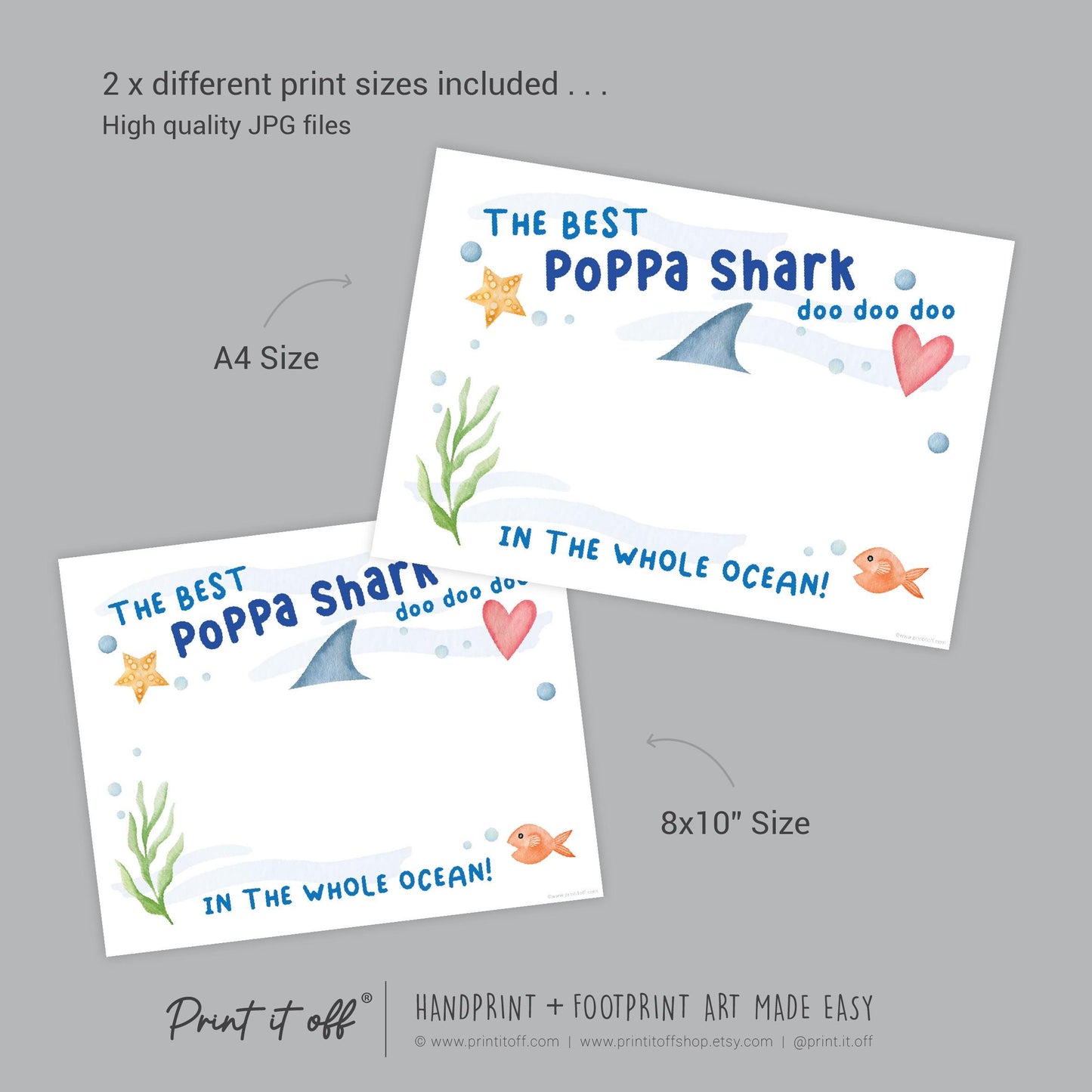Best Poppa Grandpa Shark / Footprint Handprint Art Craft Grandparent / Kids Baby Toddler / Keepsake Gift Card / PRINT IT OFF