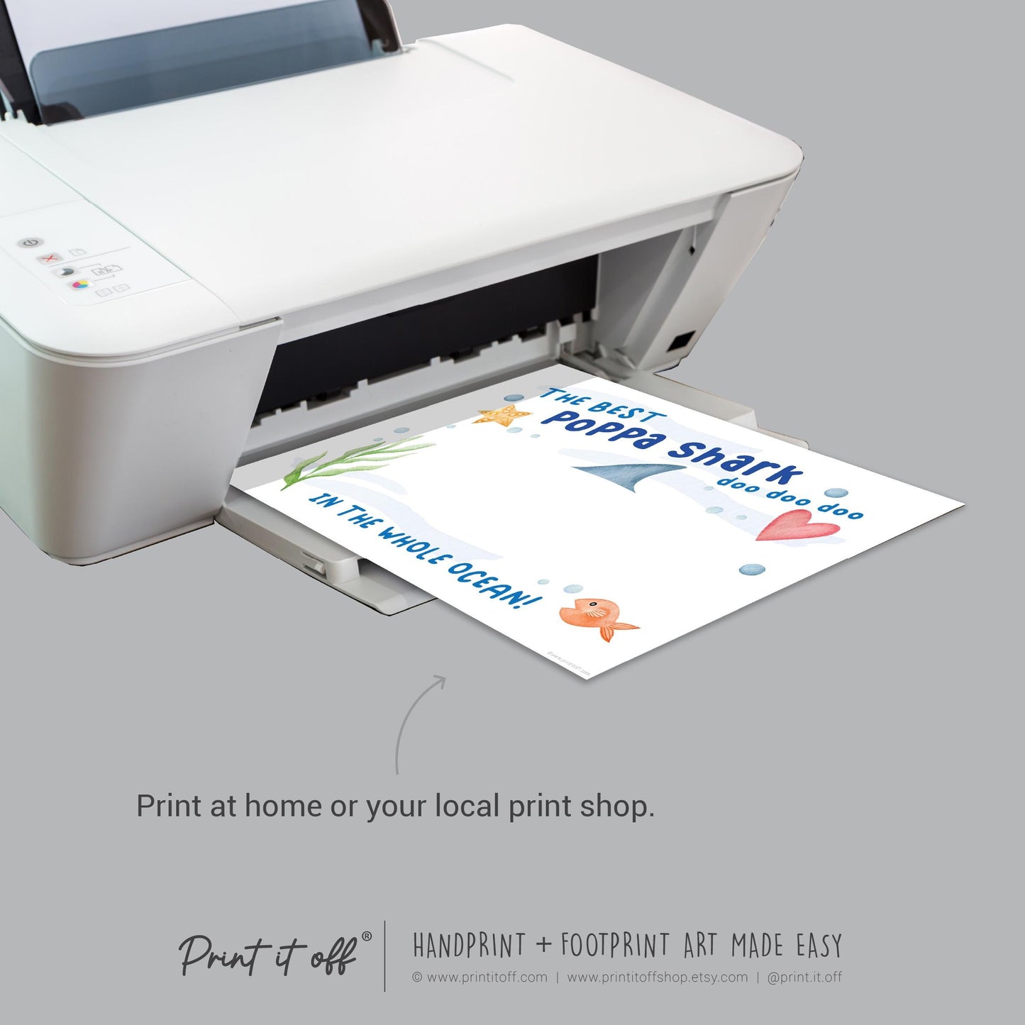 Best Poppa Grandpa Shark / Footprint Handprint Art Craft Grandparent / Kids Baby Toddler / Keepsake Gift Card / PRINT IT OFF