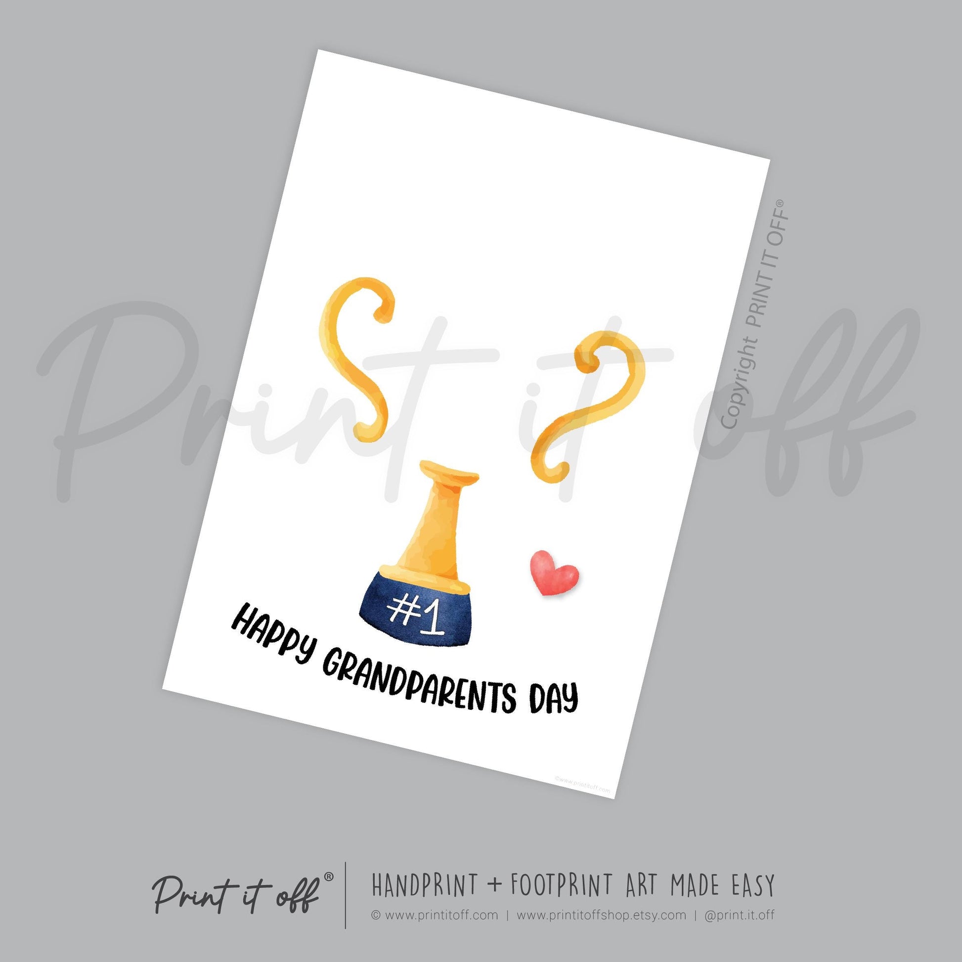 Trophy #1 Happy Grandparents Day Handprint Art Craft Award Cup / Kids Baby Hand / Activity Gift DIY Card / Print It Off
