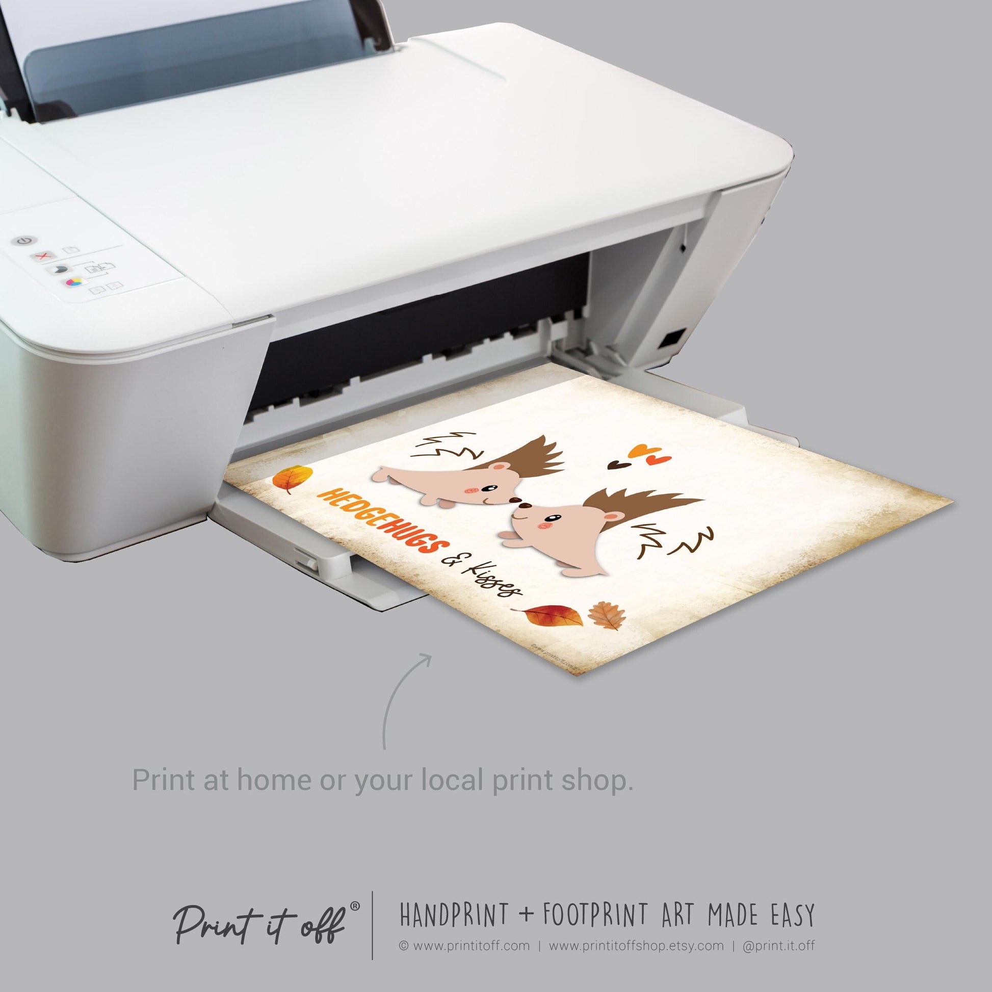 Hedgehugs & Kisses Fall Autumn Handprint Footprint Art Hedgehog / Baby Kids Toddler Template / Craft Activity Keepsake / Print It Off