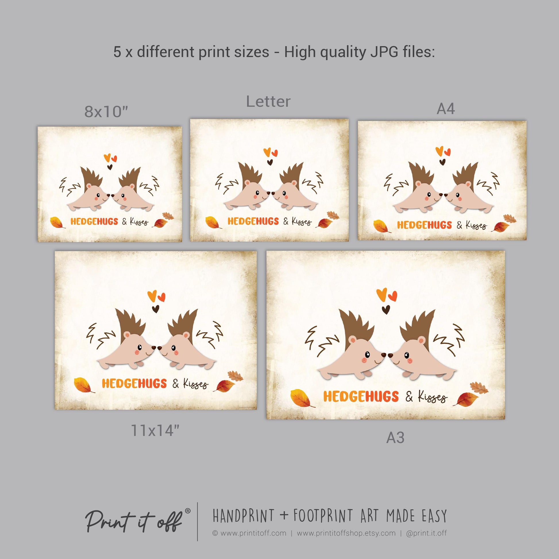 Hedgehugs & Kisses Fall Autumn Handprint Footprint Art Hedgehog / Baby Kids Toddler Template / Craft Activity Keepsake / Print It Off