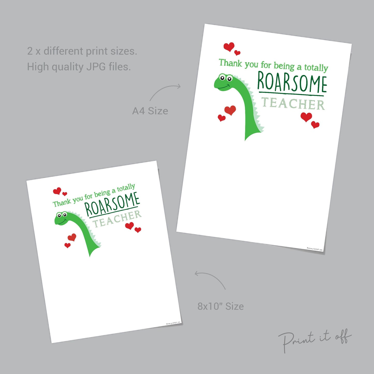 Thank You For Being A Totally Roarsome Teacher / Best Teacher Appreciation / Handprint Art Craft / Kids Keepsake DIY Card Print Gift