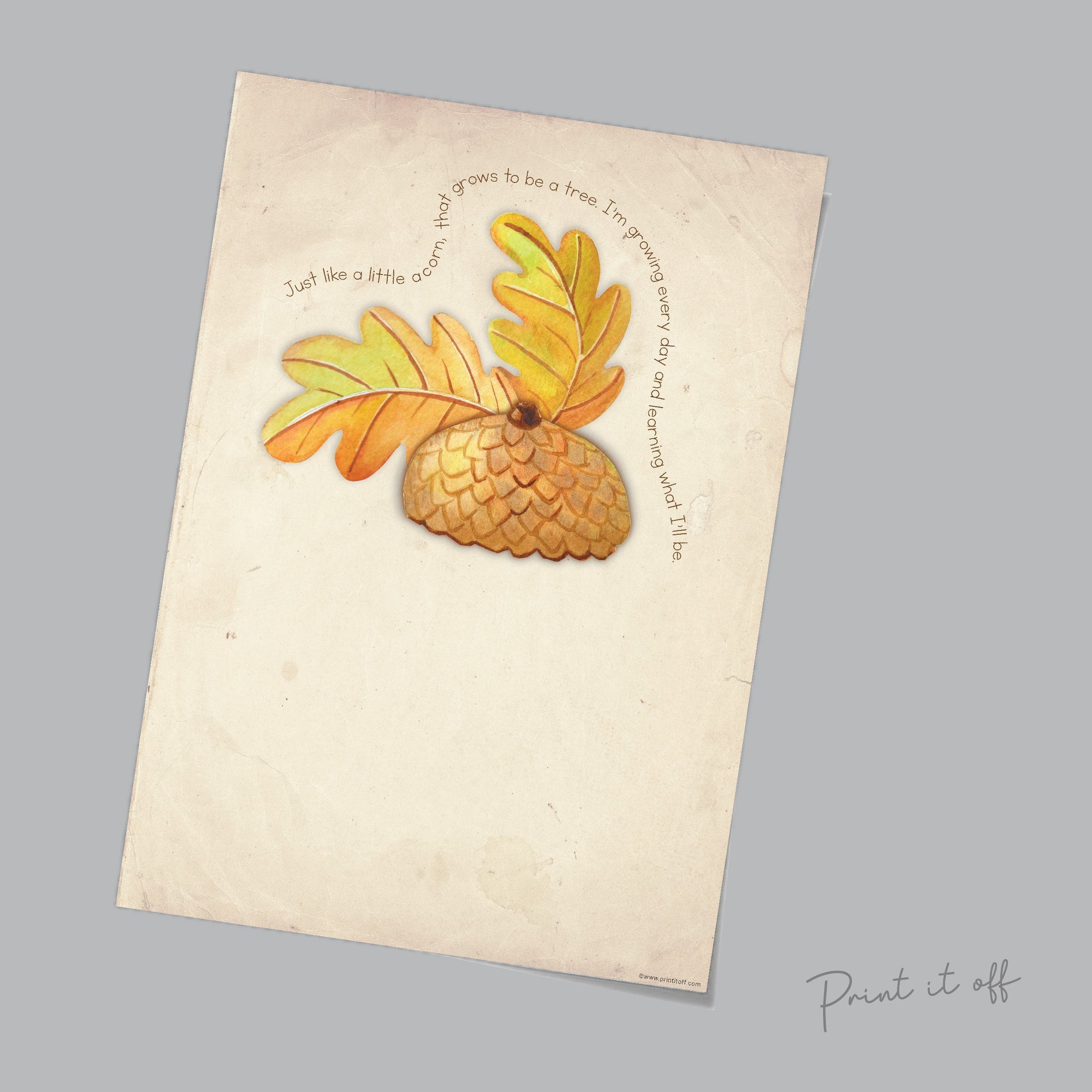 Acorn Autumn Poem / Just a Little Acorn Growing Every Day / Handprint Art Craft / Kids Baby Toddler Keepsake / Printable Print Card 0257