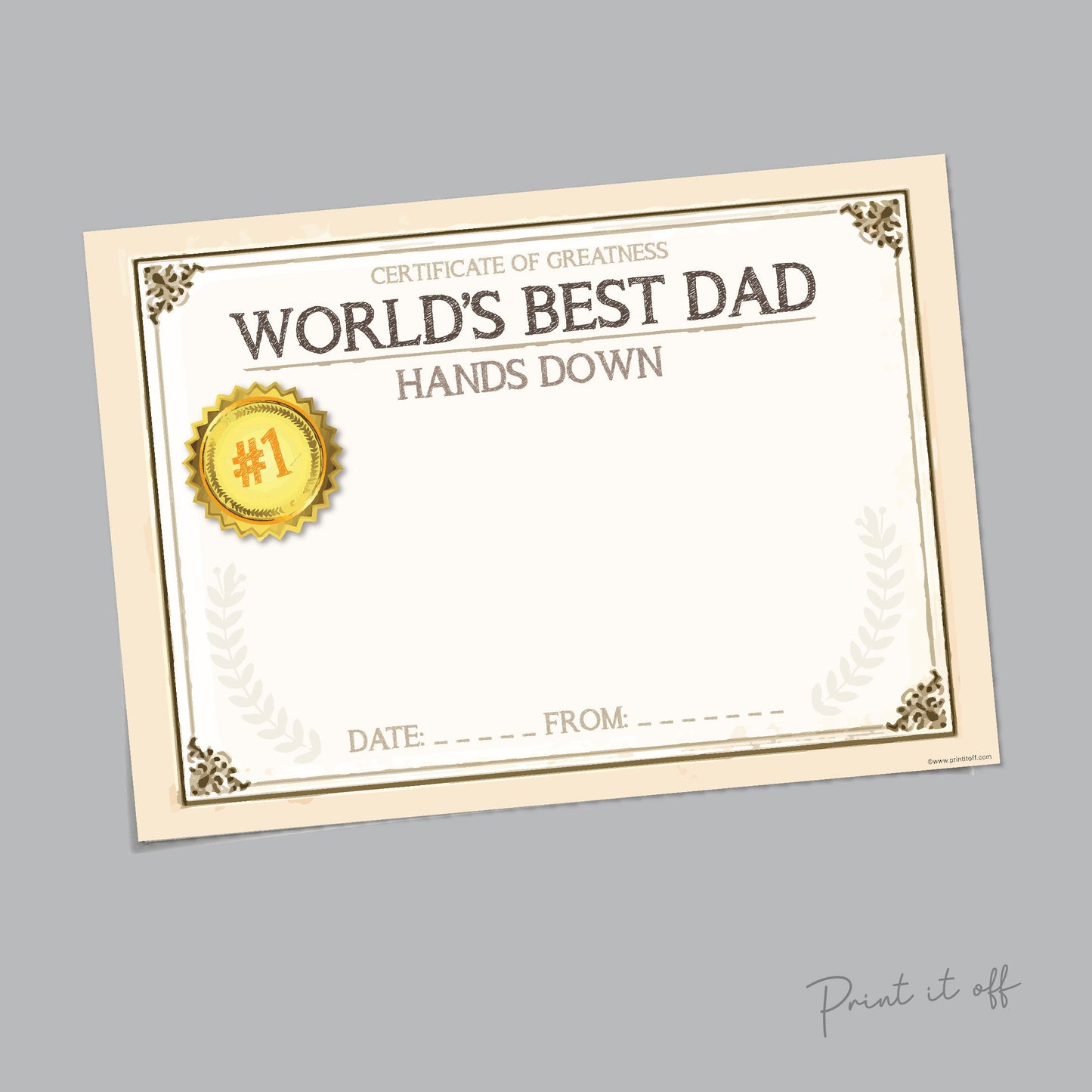 Dad Certificate / Handprint Art / World's Best Dad Hands Down / Handprint Craft DIY Card / Father's Day Birthday Gift / Printable Print 0003