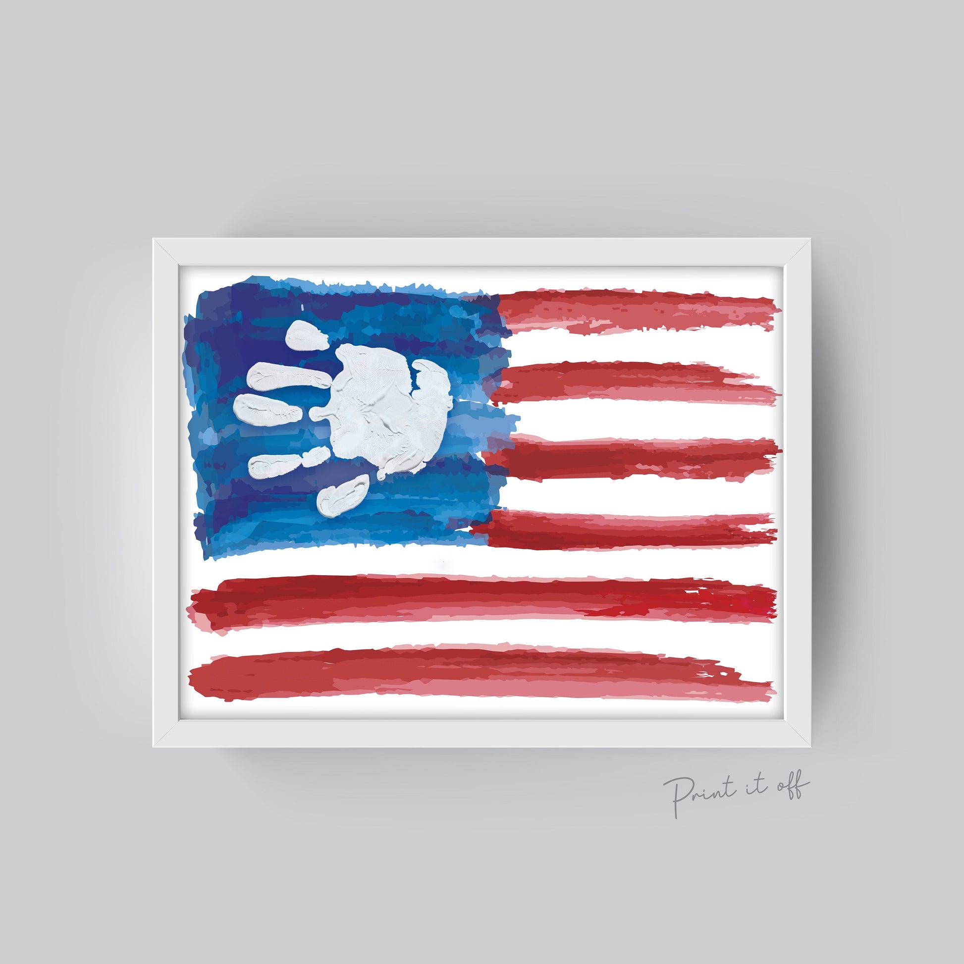 Flag 4th of July / Handprint Footprint Art / USA Independence Day / America American / Kids Baby Toddler / Keepsake Craft Art Print DIY