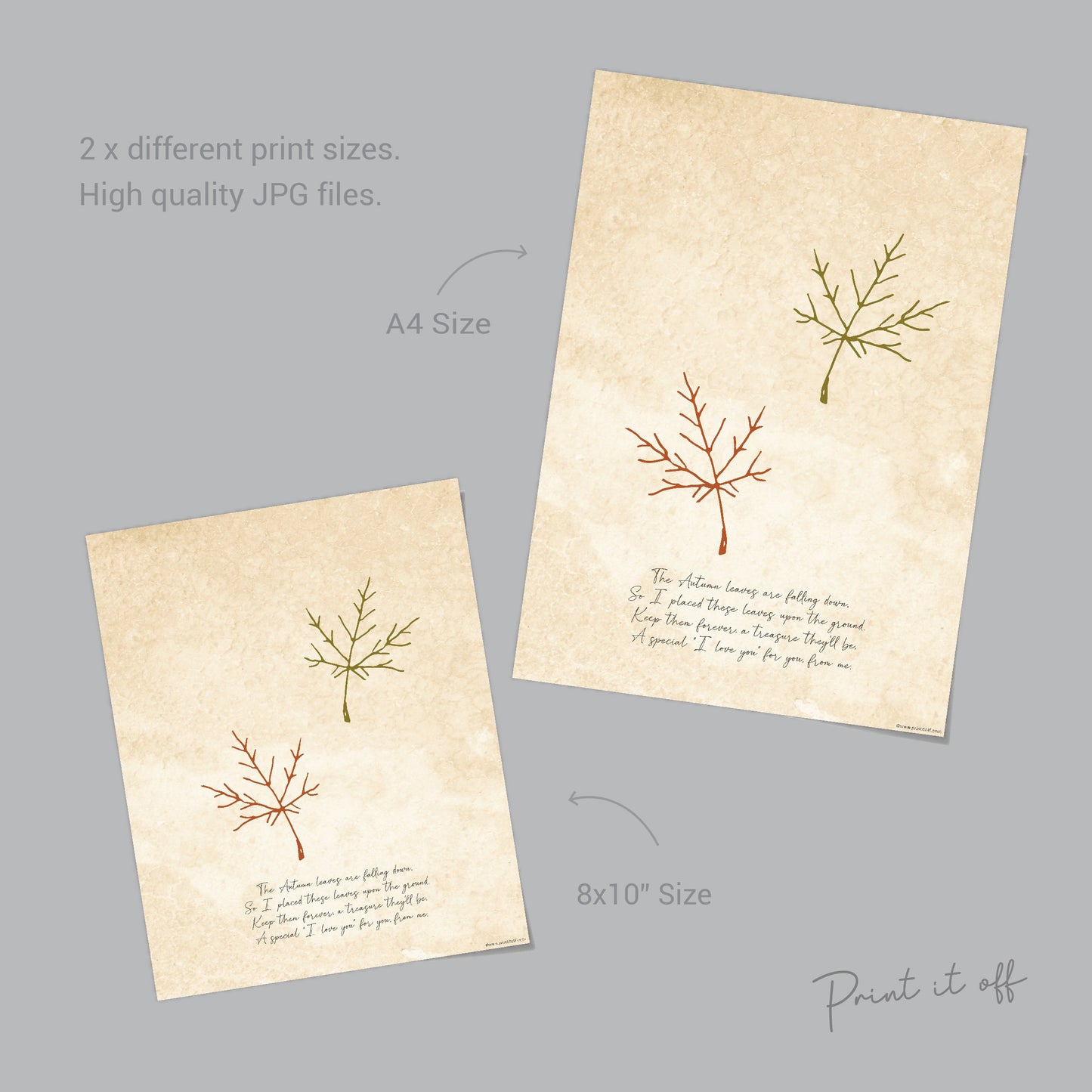 Autumn Poem / Handprint Art / Leaves Leafs Season / Thanksgiving / Child Kids Baby Toddler / Keepsake Gift Craft Art Print DIY 0256