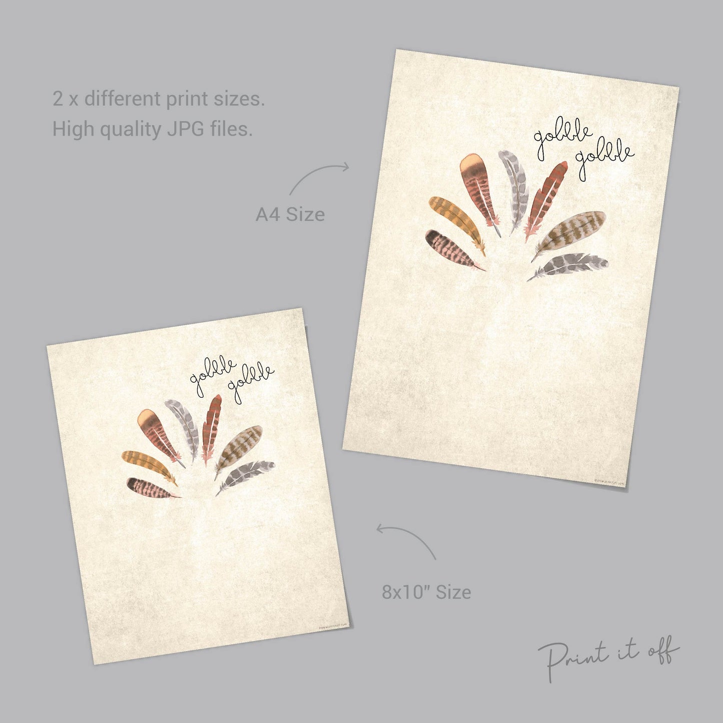 Turkey / Gobble Gobble / Footprint Handprint DIY Paint Art Craft / Thanksgiving Decor / Kids Baby Keepsake Memory / Print Download Card 0012