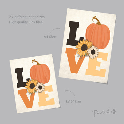 Pumpkin Flower Handprint Art / Autumn Thanksgiving LOVE / Child Kids Baby Toddler / DIY Memory Keepsake Craft Art Print Decor 0284