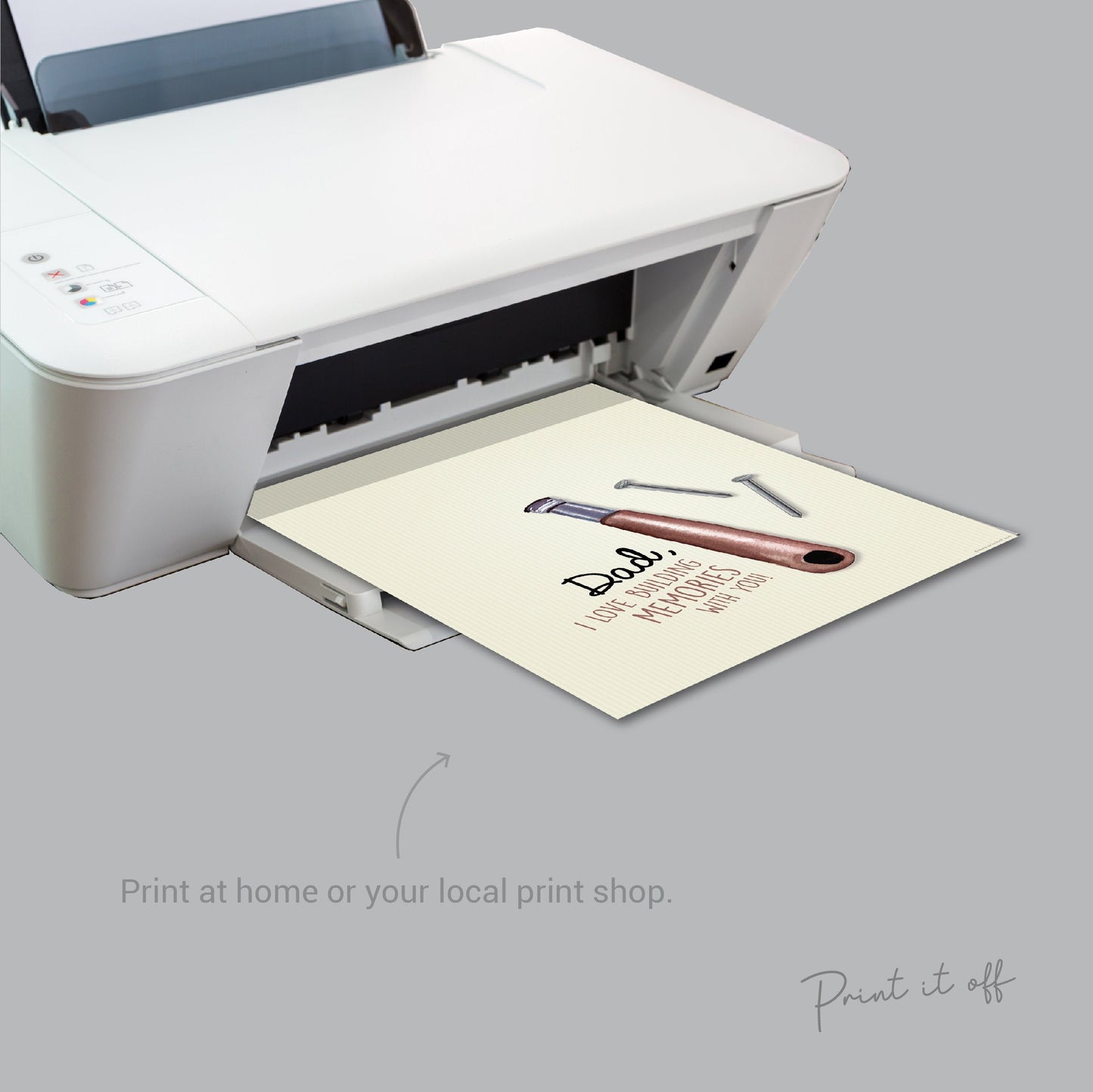 Dad Hammer Nail / Footprint Handprint Art / Father's Day Birthday Daddy / Kids Baby Toddler / Keepsake Craft Memory DIY Card Print 0306