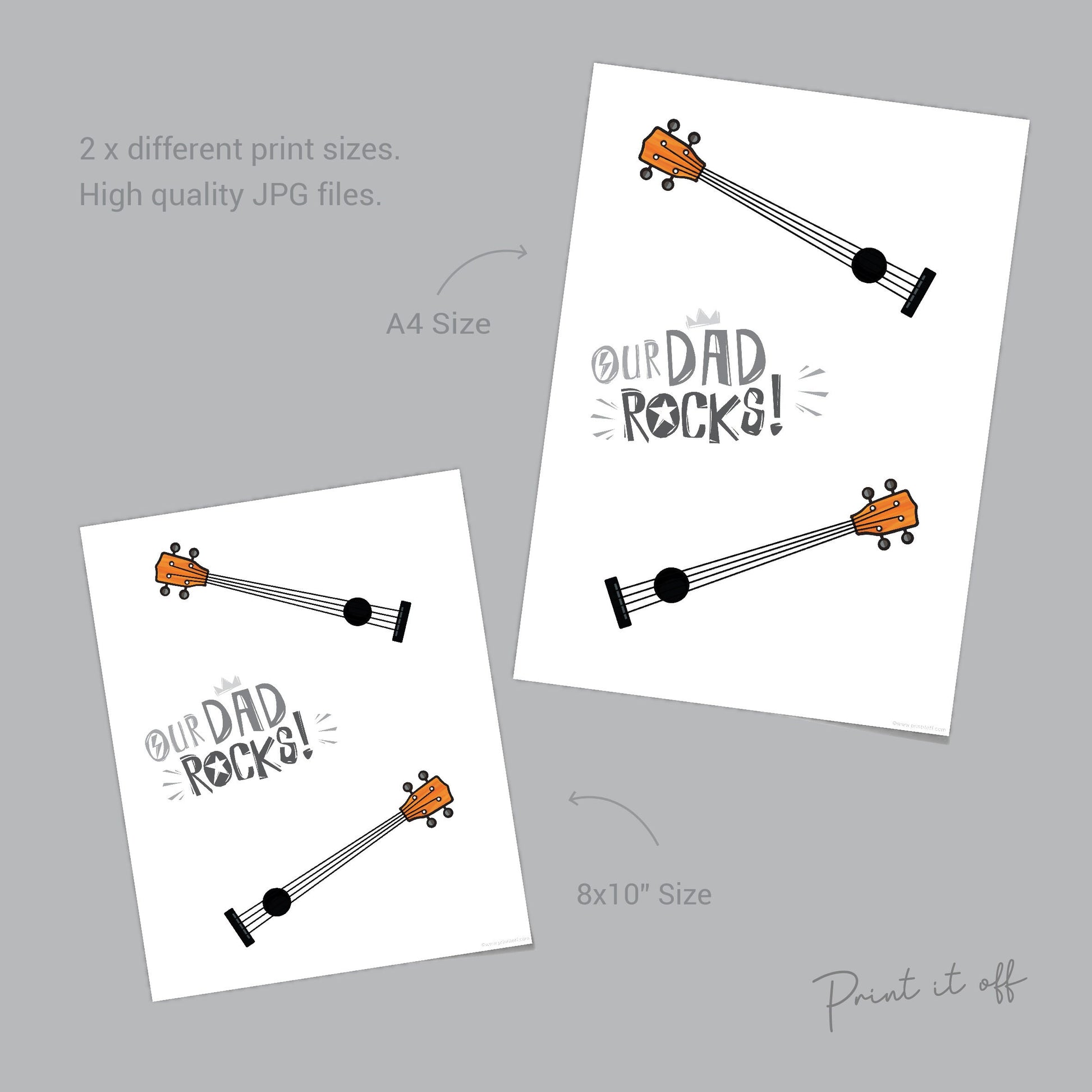 Handprint Art Craft / Our Dad Rocks Guitar / Father's Day Birthday / Kids Baby Toddler / Keepsake Memory Craft DIY Card / Print Card 0262