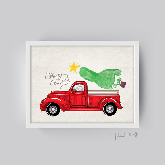 Red Truck Car Christmas Tree Footprint / Baby Toddler Kids Art Craft / Merry Xmas Memory Keepsake / Printable Print Card 0289