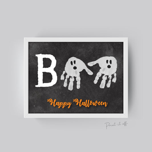 Halloween Keepsake / Handprint Art / Boo Happy Halloween / Baby Toddler Kid / Footprint Art Craft / Card Print Printable 0056