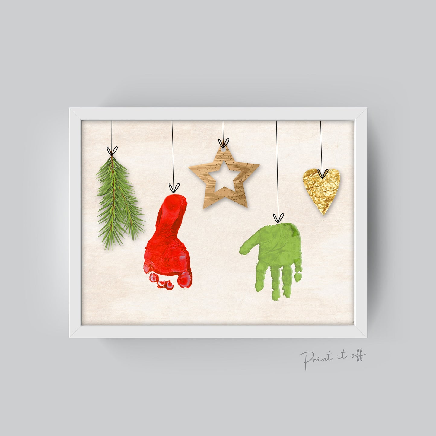 Christmas Ornaments / Xmas Handprint Footprint Art Craft / Baby Kids Toddler Hands Feet / First Xmas Craft Keepsake Memory Print Card 0358