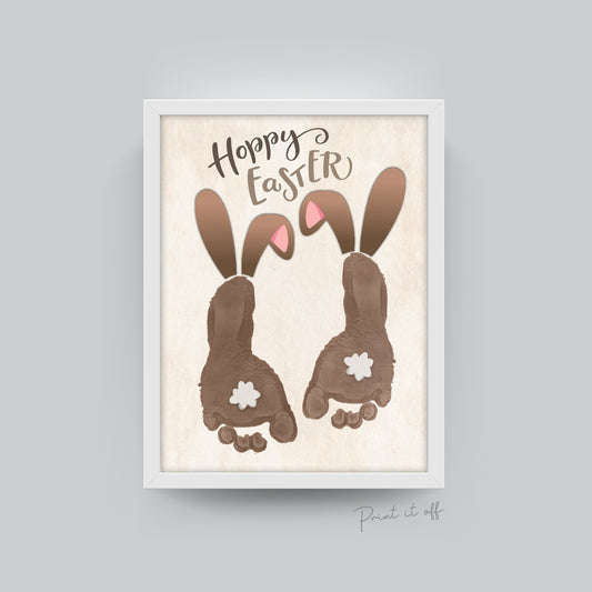 Hoppy Easter 2 x Bunny Brown / Footprint  Art / Siblings Foot Feet / Kids Baby Toddler / Activity Craft Gift Diy Card / PRINT IT OFF 0416