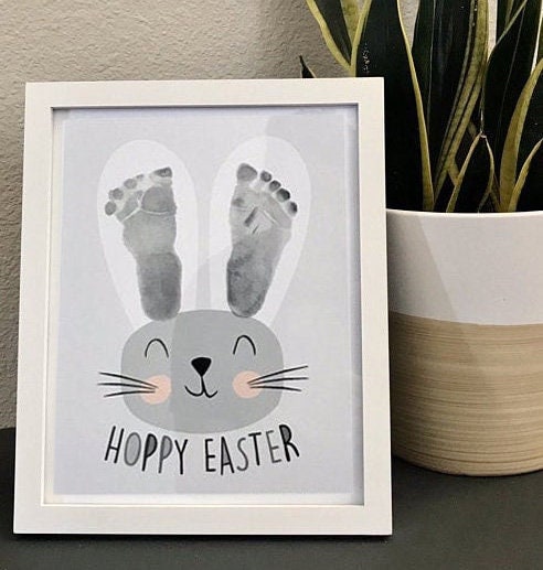 Hoppy Easter / Footprint Handprint Art / Cute Bunny Feet / Happy Easter / Kids Baby Toddler / Keepsake Craft DIY Card Print it off