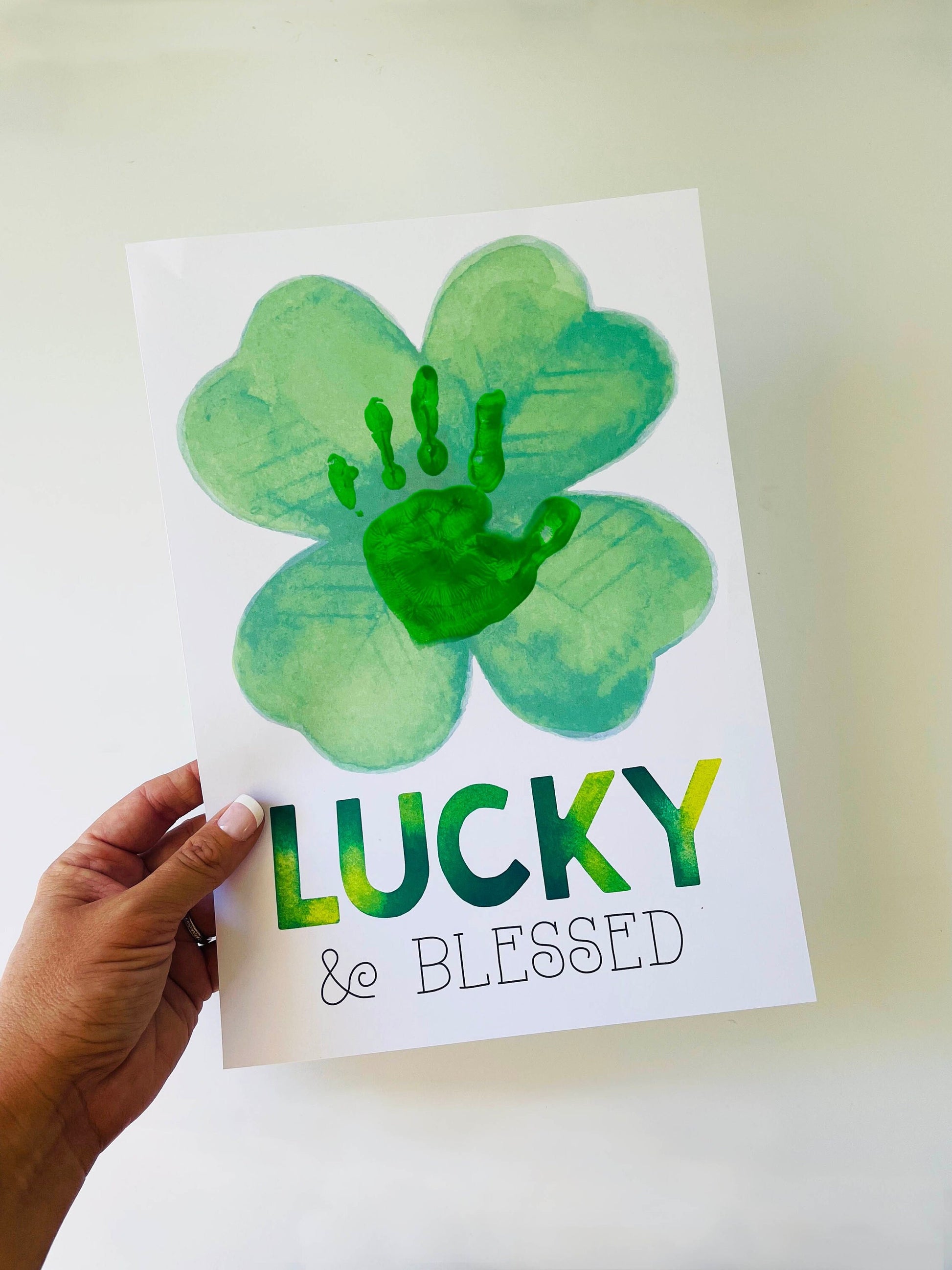 Lucky and Blessed / Handprint Craft / St Patrick's Day Clover / Art Hand Card Activity Sign Decor / Kids Baby Toddler / PRINT IT OFF 0404