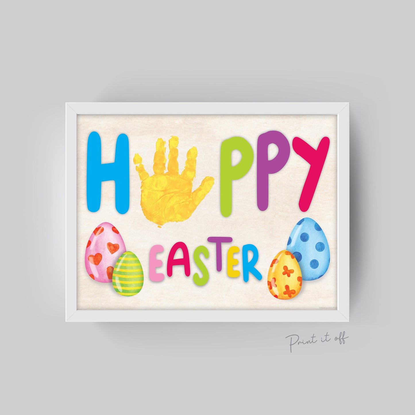 Bright Happy Hoppy Easter / Handprint Footprint Art Craft / Kids Baby Toddler / Keepsake Activity Card Sign / Printable PRINT IT OFF 0434