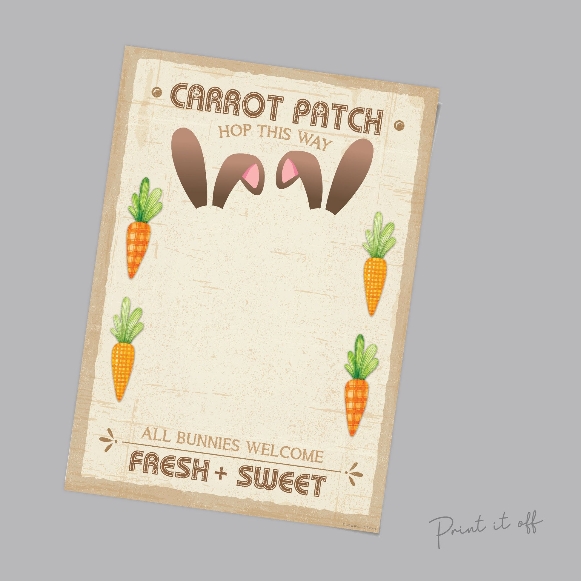Farm Sign Bunny Easter Carrot Patch / Footprint Feet Art Craft / Kids Baby Toddler / Activity Gift Card Decor Sign / PRINT IT OFF 0458