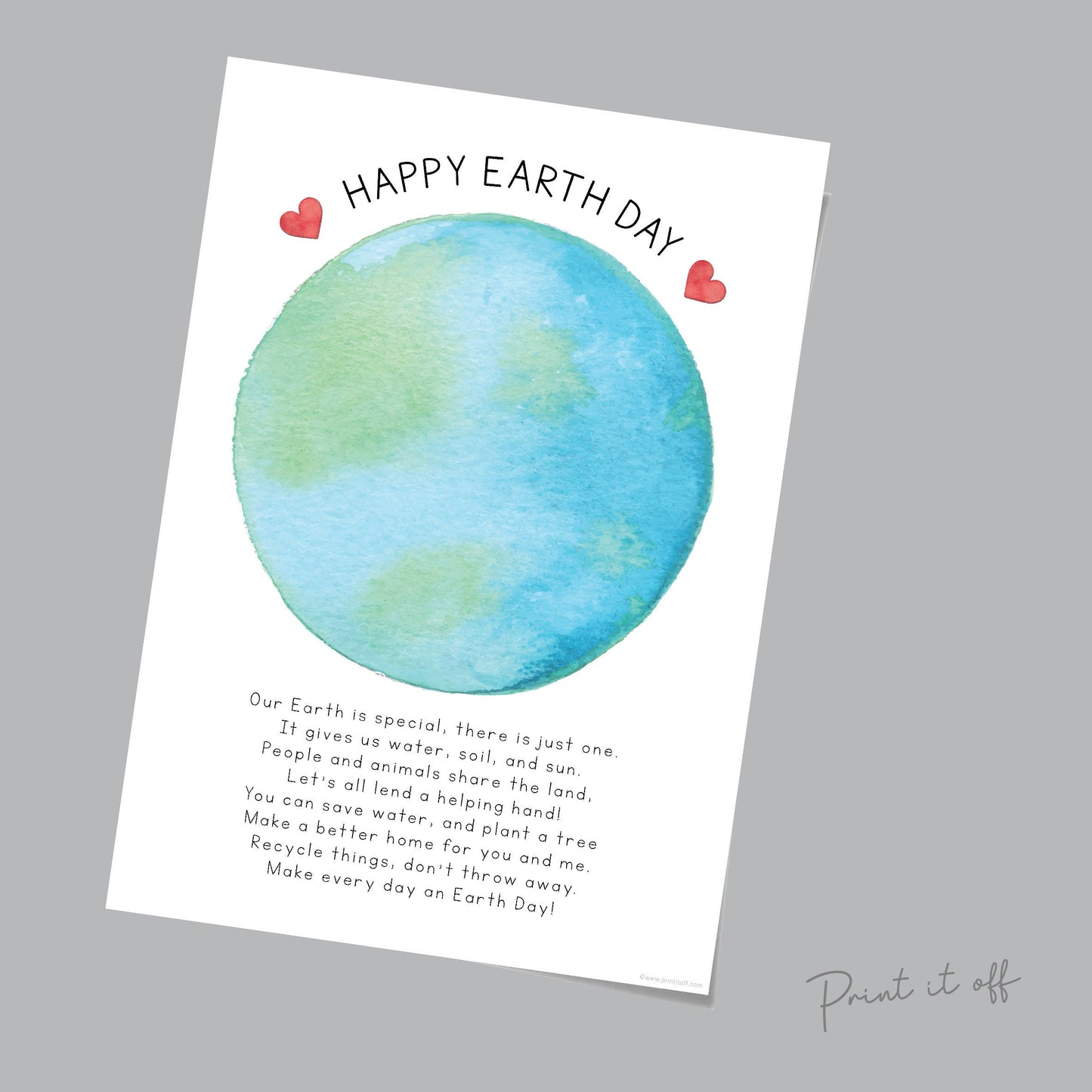 Earth Day Handprint Craft Hand Art / Planet World Poem / Kids Baby Toddler Child / Activity Keepsake Greeting Gift Card / PRINT IT OFF 0457