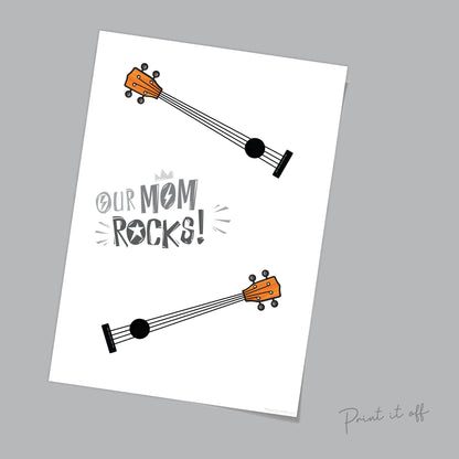 Handprint Art Craft / Our Mom Rocks Guitar / Mother's Day Birthday / Kids Baby Toddler / Keepsake Memory DIY Card Gift / Print it Off 0485
