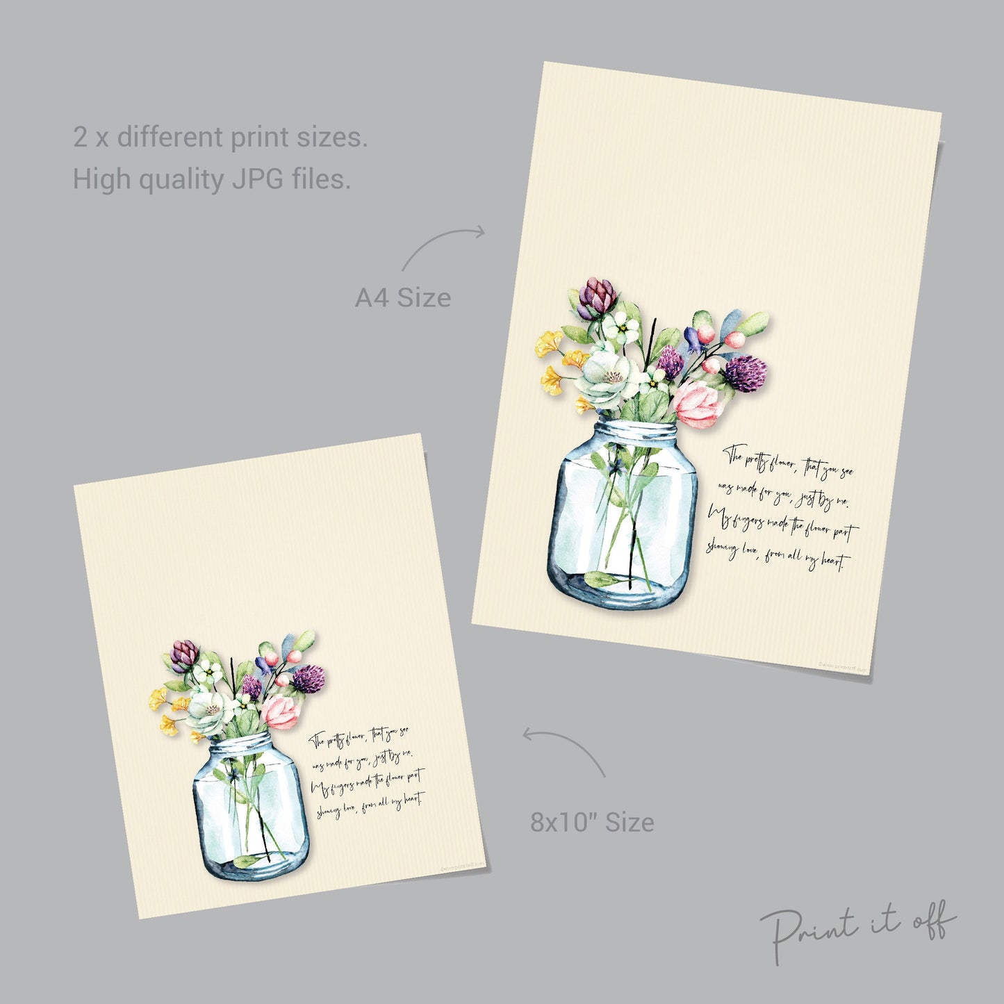 Flower Handprint Hand Art Craft Poem / Mothers Day Mom Mum / Kids Baby Toddler / Activity Keepsake Gift Card Memory / PRINT IT OFF 0470