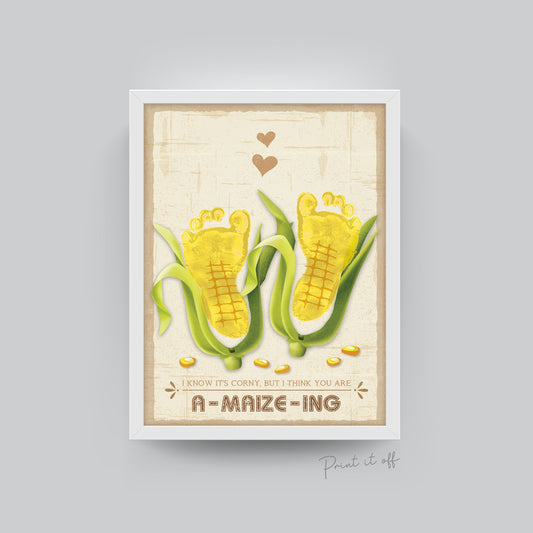 Farm Sign Corn Pun Corncob / Feet Footprint Art Craft Activity / Kids Baby Toddler / Keepsake Gift Card Decor Diy / PRINT IT OFF 0505