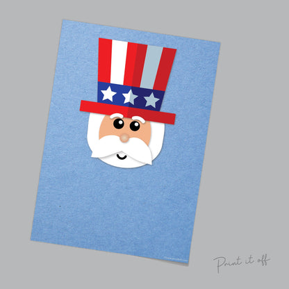 Uncle Sam Handprint Art / Craft Activity Card / Happy 4th of July Independence Day USA America / Child Kids Baby Toddler / Print It Off