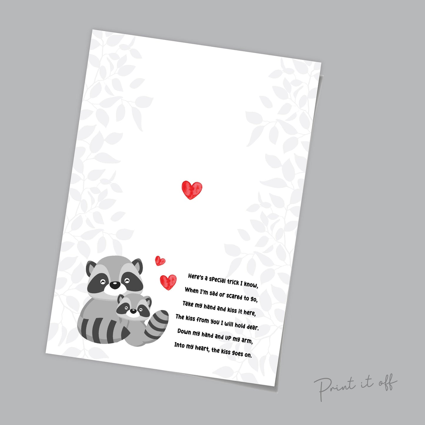 The Kissing Hand Book Racoon / First Day School Handprint Hand Art / Starting Kindergarten PreK Preschool / Child Kids Teacher / PRINT 0561