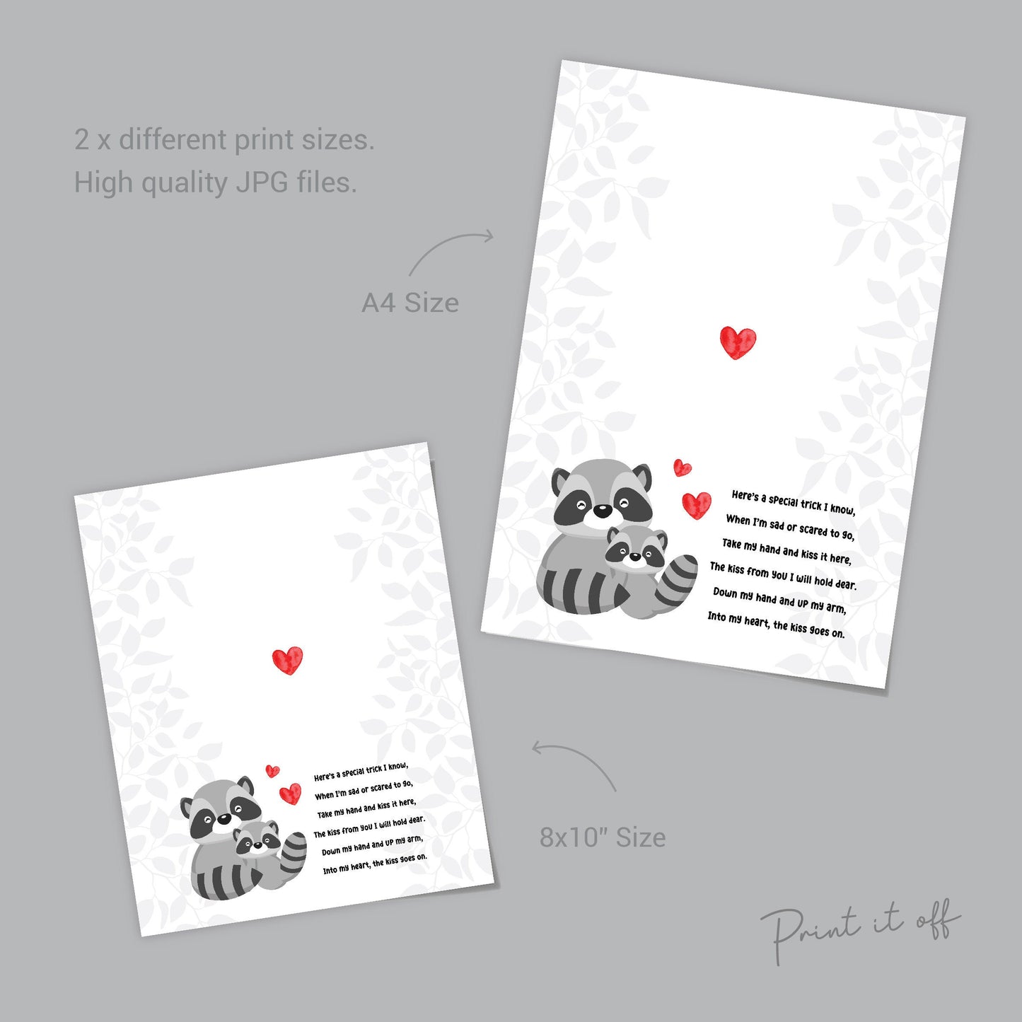 The Kissing Hand Book Racoon / First Day School Handprint Hand Art / Starting Kindergarten PreK Preschool / Child Kids Teacher / PRINT 0561