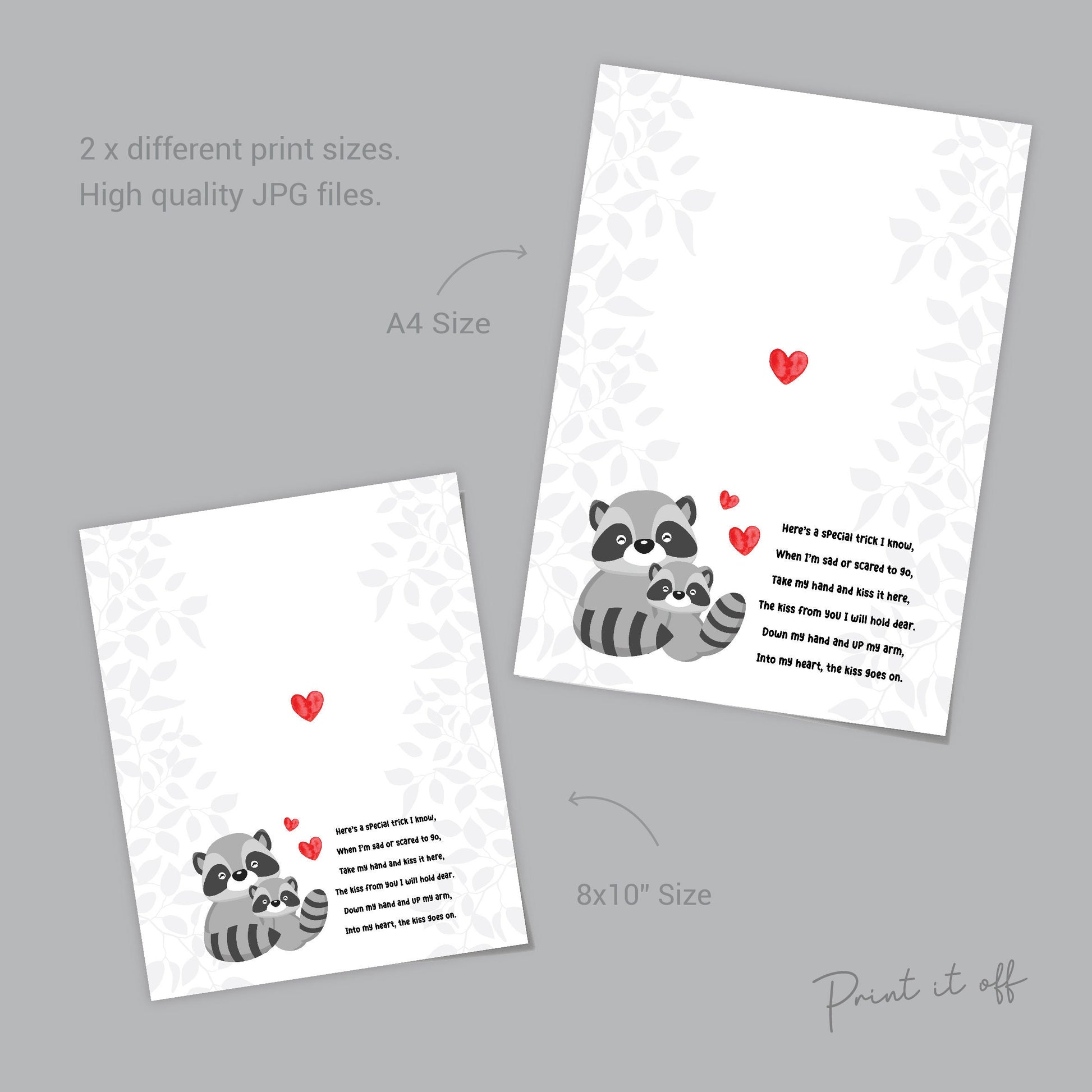 The Kissing Hand Book Racoon / First Day School Handprint Hand Art / Starting Kindergarten PreK Preschool / Child Kids Teacher / PRINT 0561