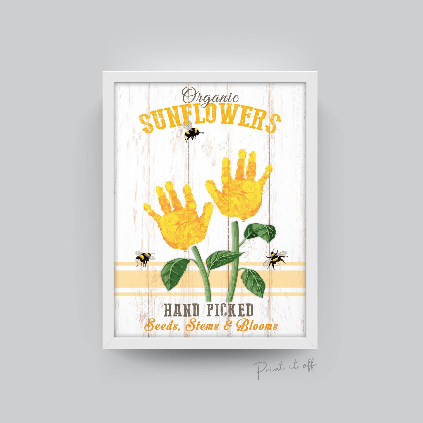 Farm Sign Sunflowers Flower / Handprint Hand Art Craft / Kids Baby Toddler / Activity Keepsake Gift Card Decor Sign / PRINT IT OFF 0541