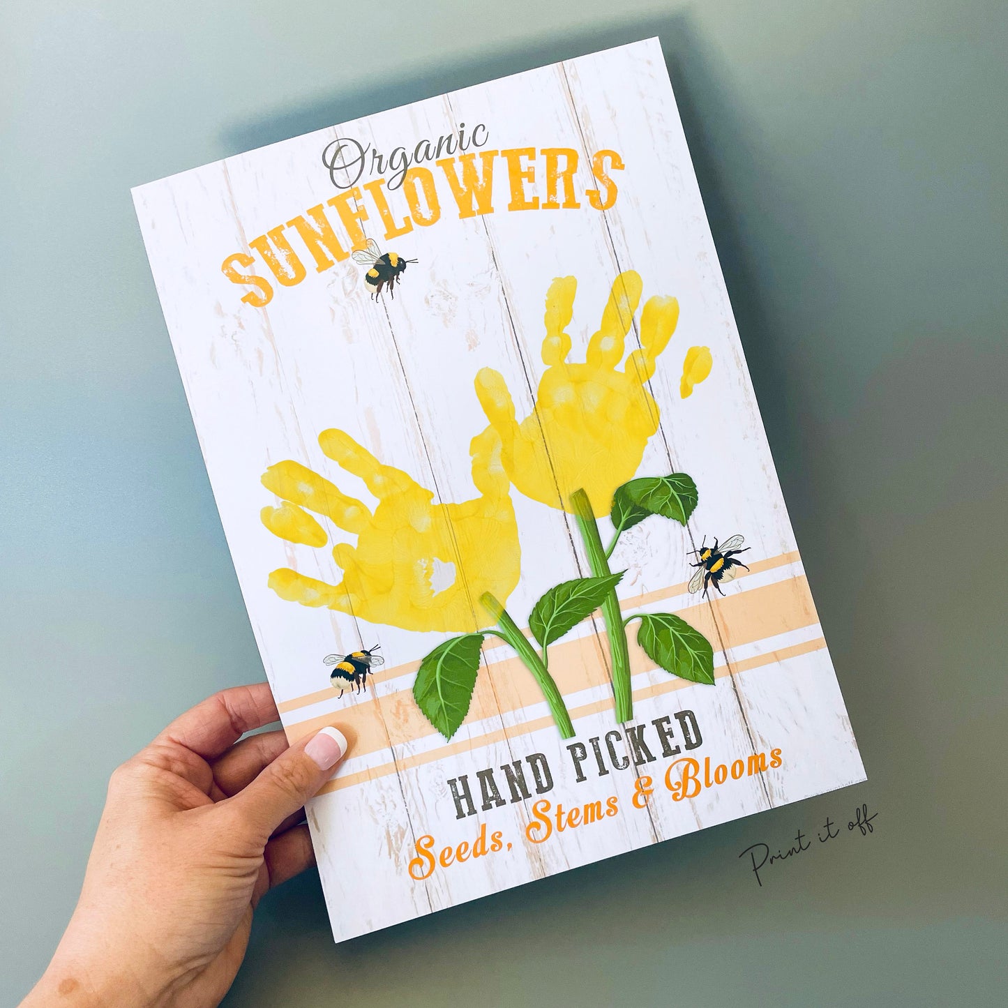 Farm Sign Sunflowers Flower / Handprint Hand Art Craft / Kids Baby Toddler / Activity Keepsake Gift Card Decor Sign / PRINT IT OFF 0541
