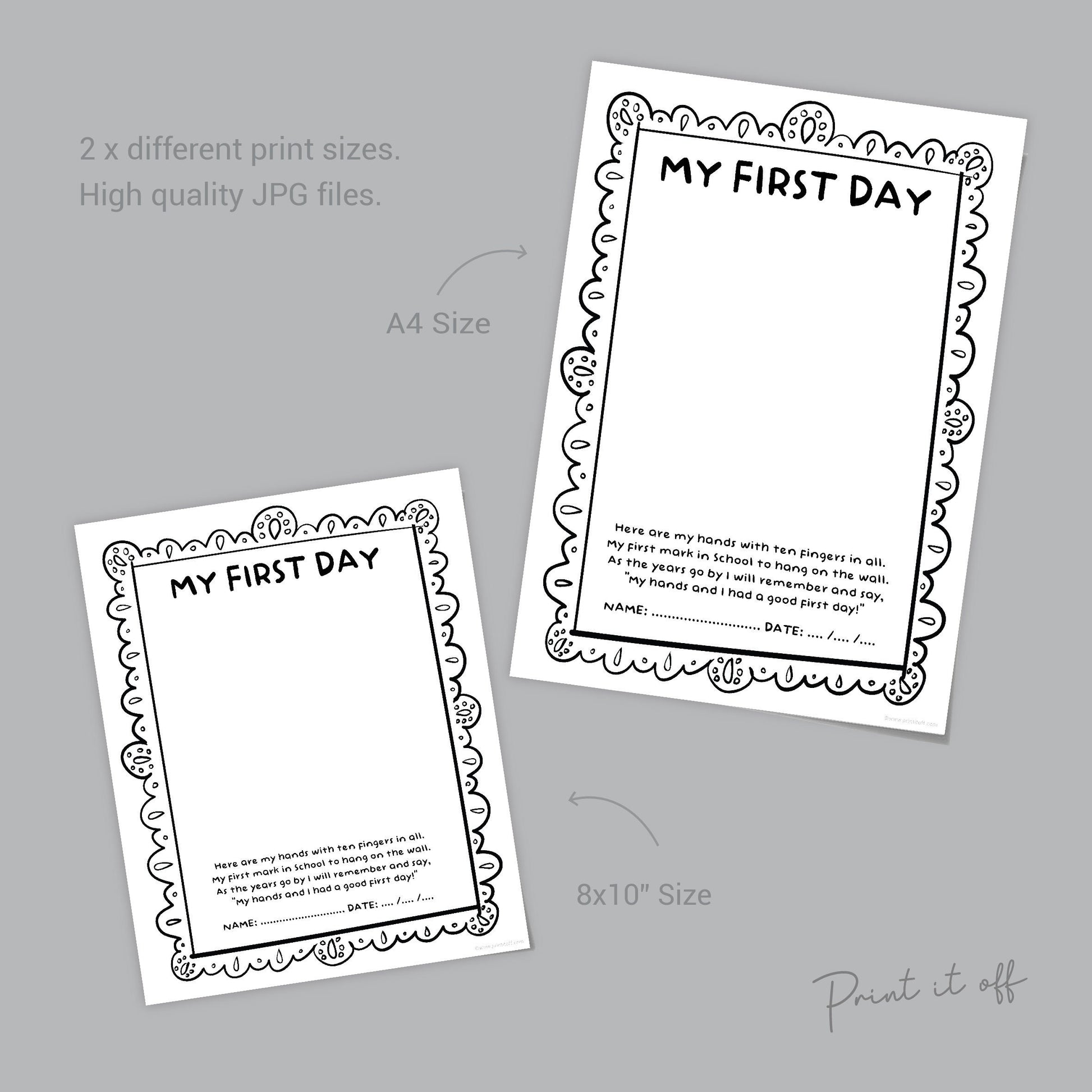 My First Day School / Handprint Hand Craft Art Poem / Starting Kindergarten PreK Preschool / Child Kids Teacher Resource / PRINT IT OFF 0560
