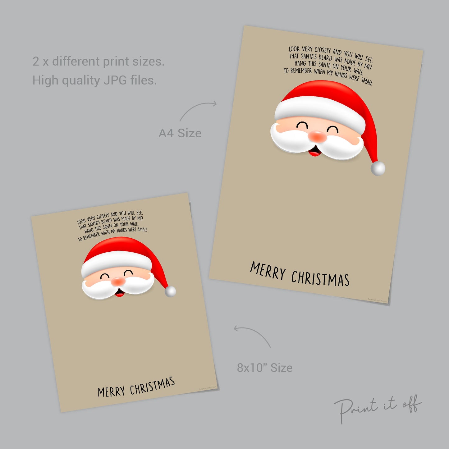 Santa Handprint Hand Art Craft / Xmas Father Christmas / First Baby Toddler Kids / Printable Card Gift Memory Keepsake / Print It Off 0626