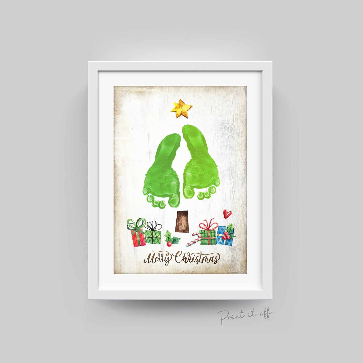 Christmas Tree Handprint Footprint Art Craft / First Xmas Baby Toddler Kids / Printable Print Card Gift Memory Keepsake / Print It Off 0627