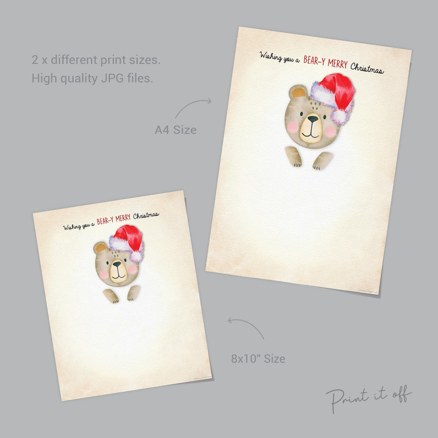 Bear Merry Christmas Footprint Feet Art Craft / First Xmas Baby Toddler Kids / Printable Print Card Gift Memory Keepsake / Print It Off 0632