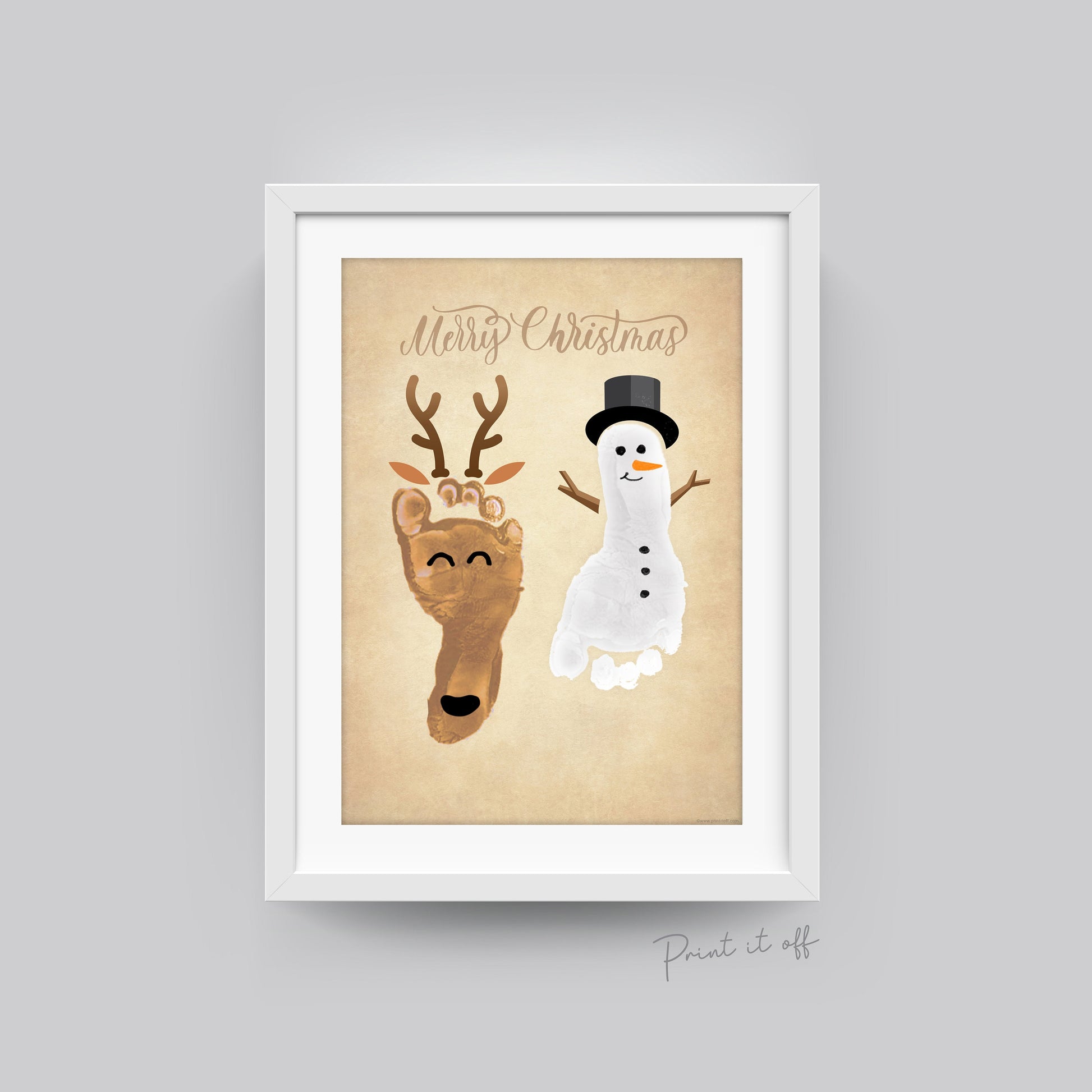 Reindeer Snowman Footprint Foot Art Craft / First Merry Christmas Xmas Baby Toddler Kids / DIY Card Gift Memory Keepsake / Print It Off 0633