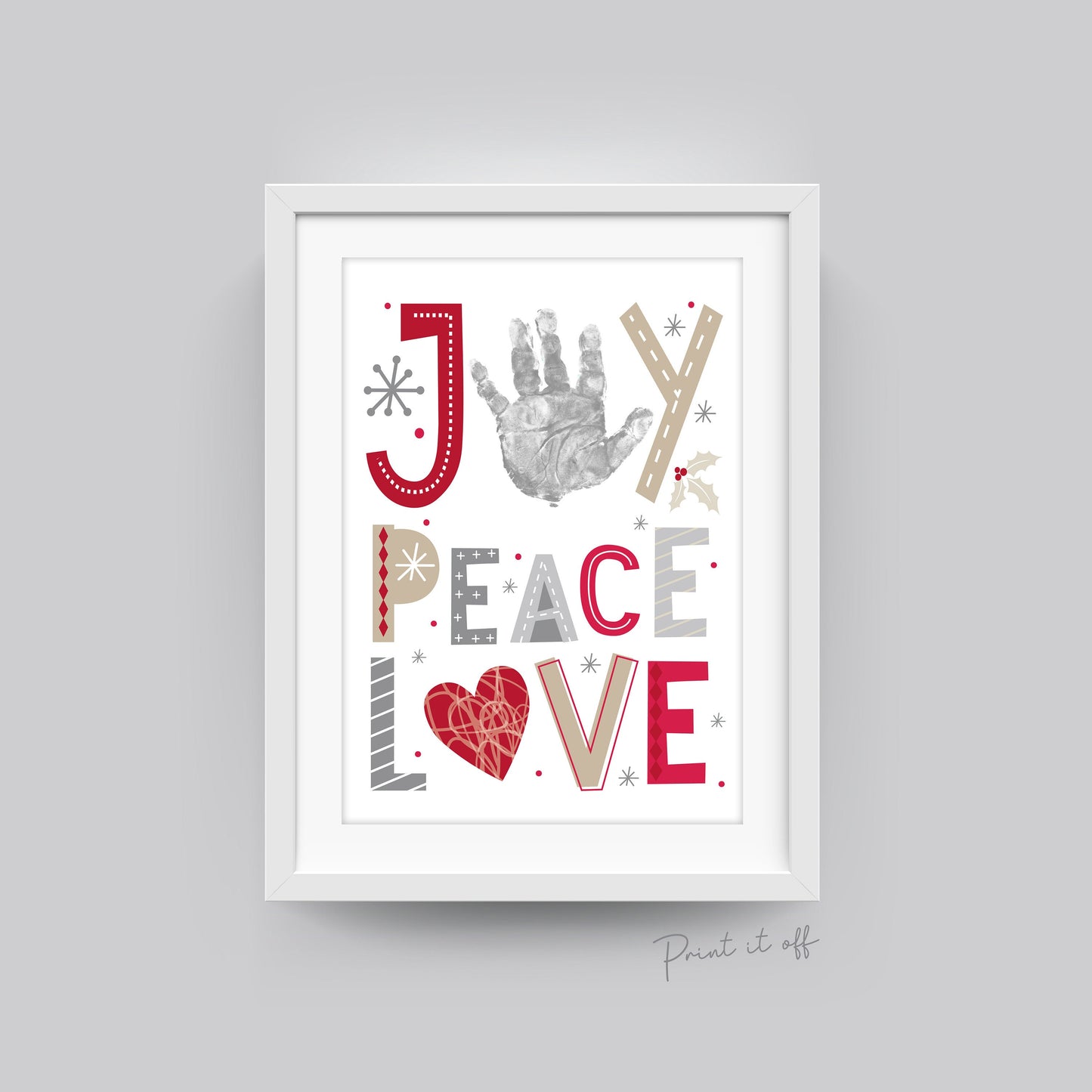 Joy Peace Love Christmas Handprint Xmas Art Craft Baby Toddler Hand DIY Keepsake Gift Card Printable - Print It Off 0647